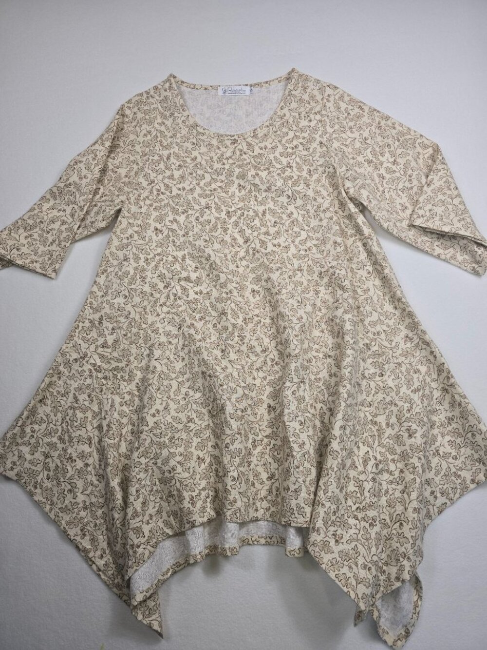 Floral Acorn Nature Small Beige Handkerchief Hem Tunic Top Regalia Handmade